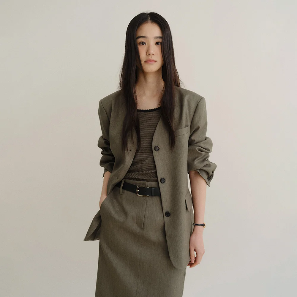 LIS NOCOLLAR JACKET (SAGE KHAKI)