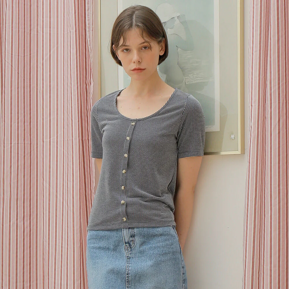 CHECK BUTTON T-SHIRT_NAVY