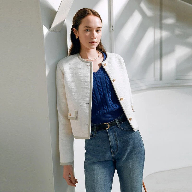 GOLD BUTTON TWEED JACKET IVORY