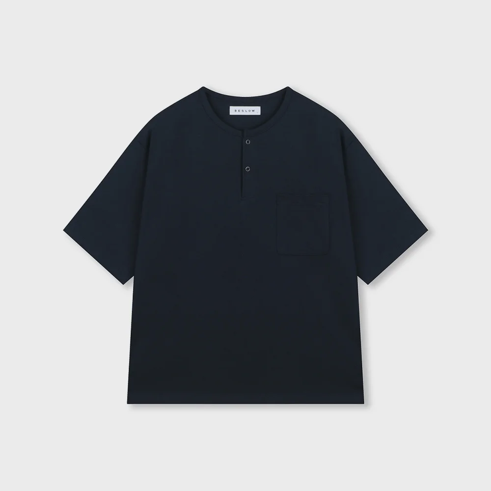 LOOSE FIT HENLEY NECK T-SHIRT NAVY