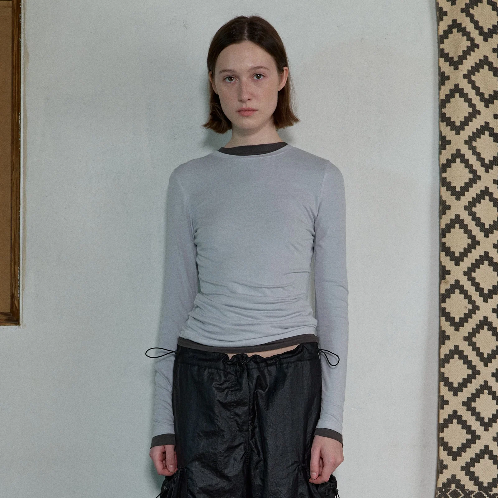 LAYERED LONG SLEEVE T-SHIRT - GRAYISH BLUE
