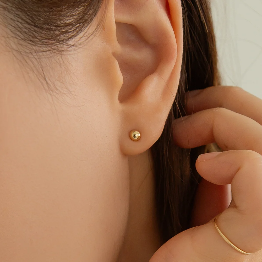 14k 迷你 半 BOL 鉚釘 耳環 (14k金色) #LFE37