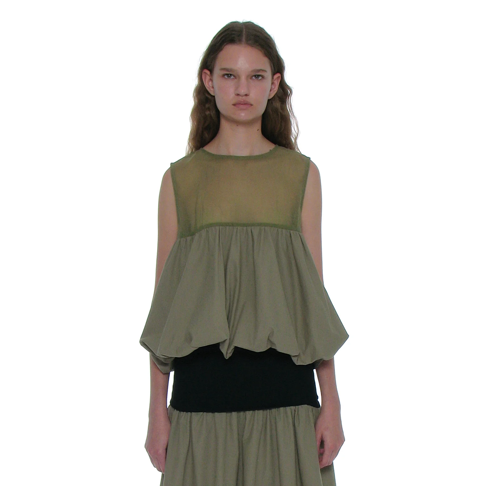 SLEEVELESS PUFF BLOUSE_LIGHT KHAKI