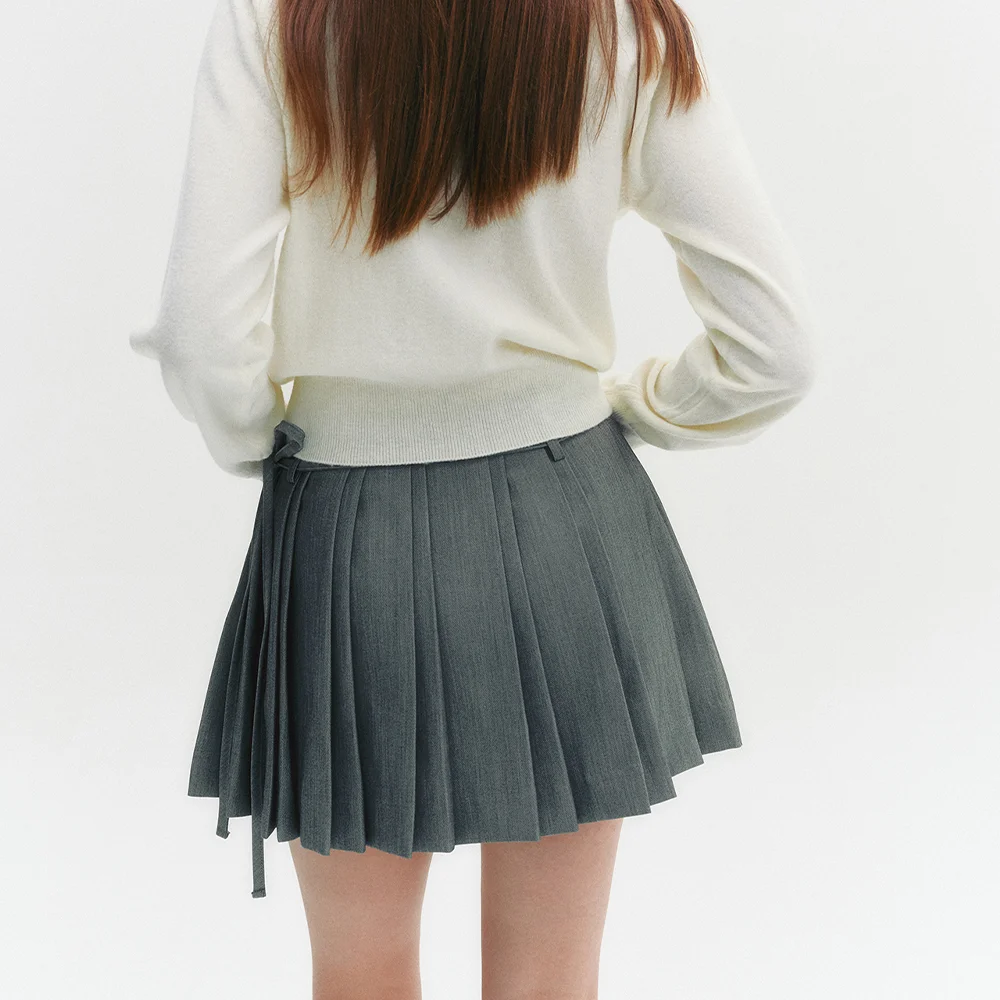 Ribbon Mini Pleats Skirt Gray