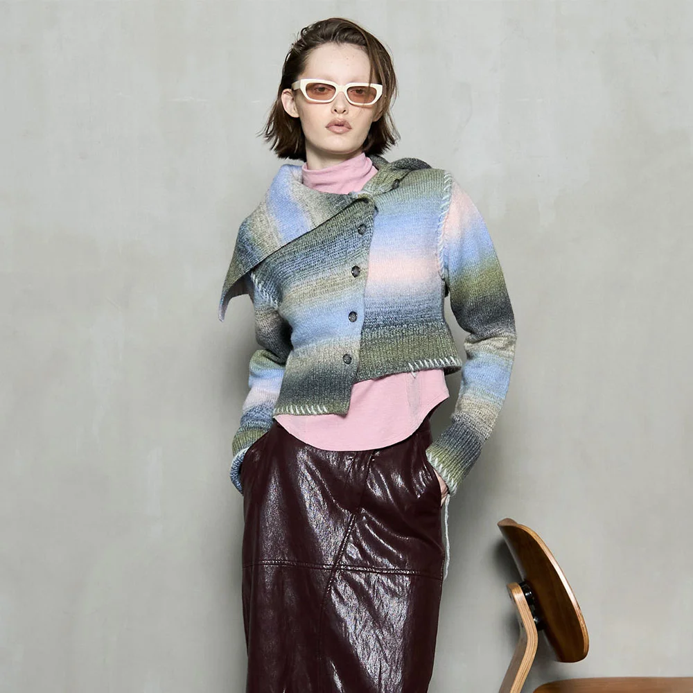 (W) ASYMMETRY KNIT CARDIGAN (MLT1)
