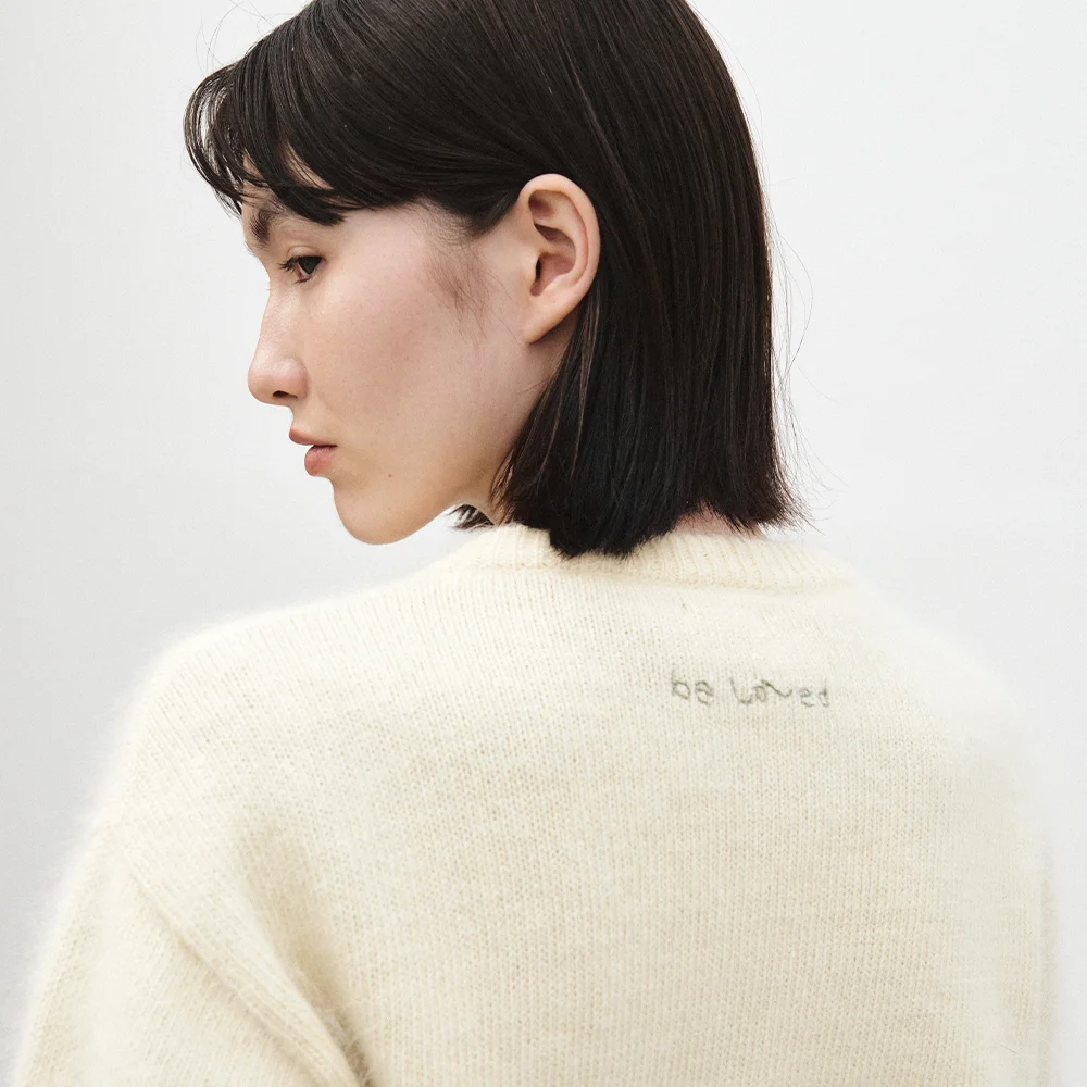 angora round cardigan - cream