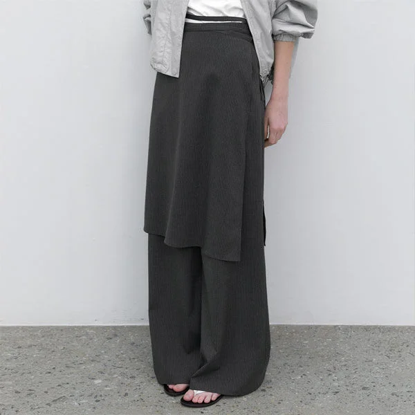 PIN STRIPE WRAP SKIRT PANTS (PT-5743)