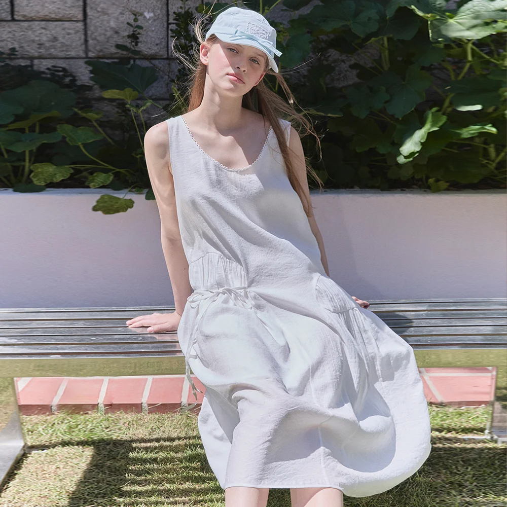 LACE UNBALANCE SHIRRING ONE PIECE (IVORY)