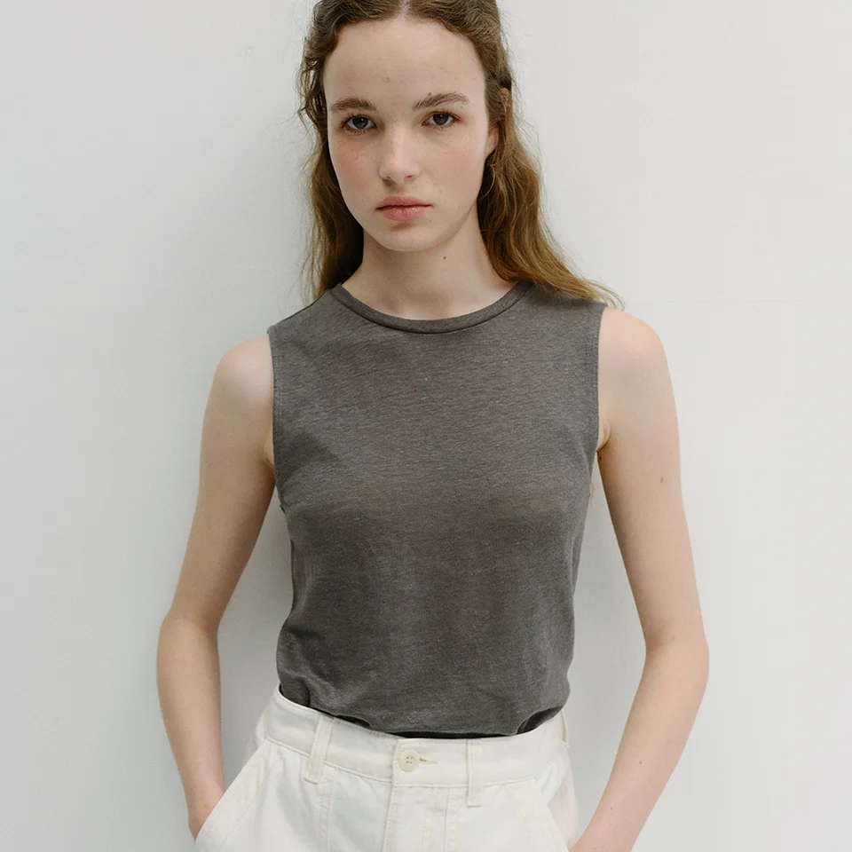 linen sleeveless t-shirt (3colors)