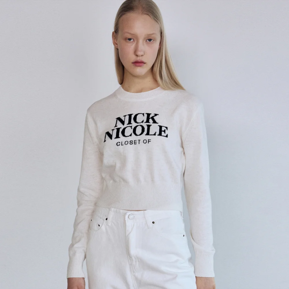 CASHMERE NICOLE LOGO CROP JACQUARD KNIT_IVORY