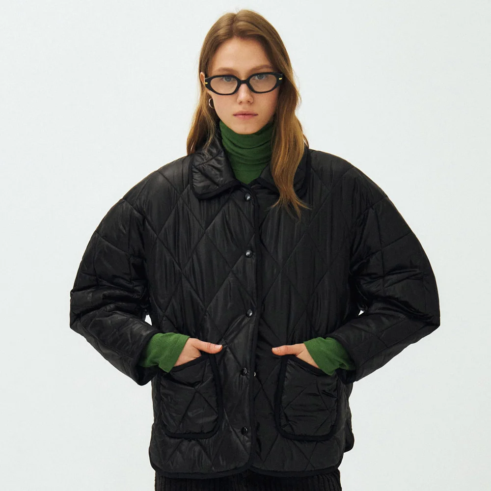 GLOSSY QUILTING RAGLAN JACKET / BLACK