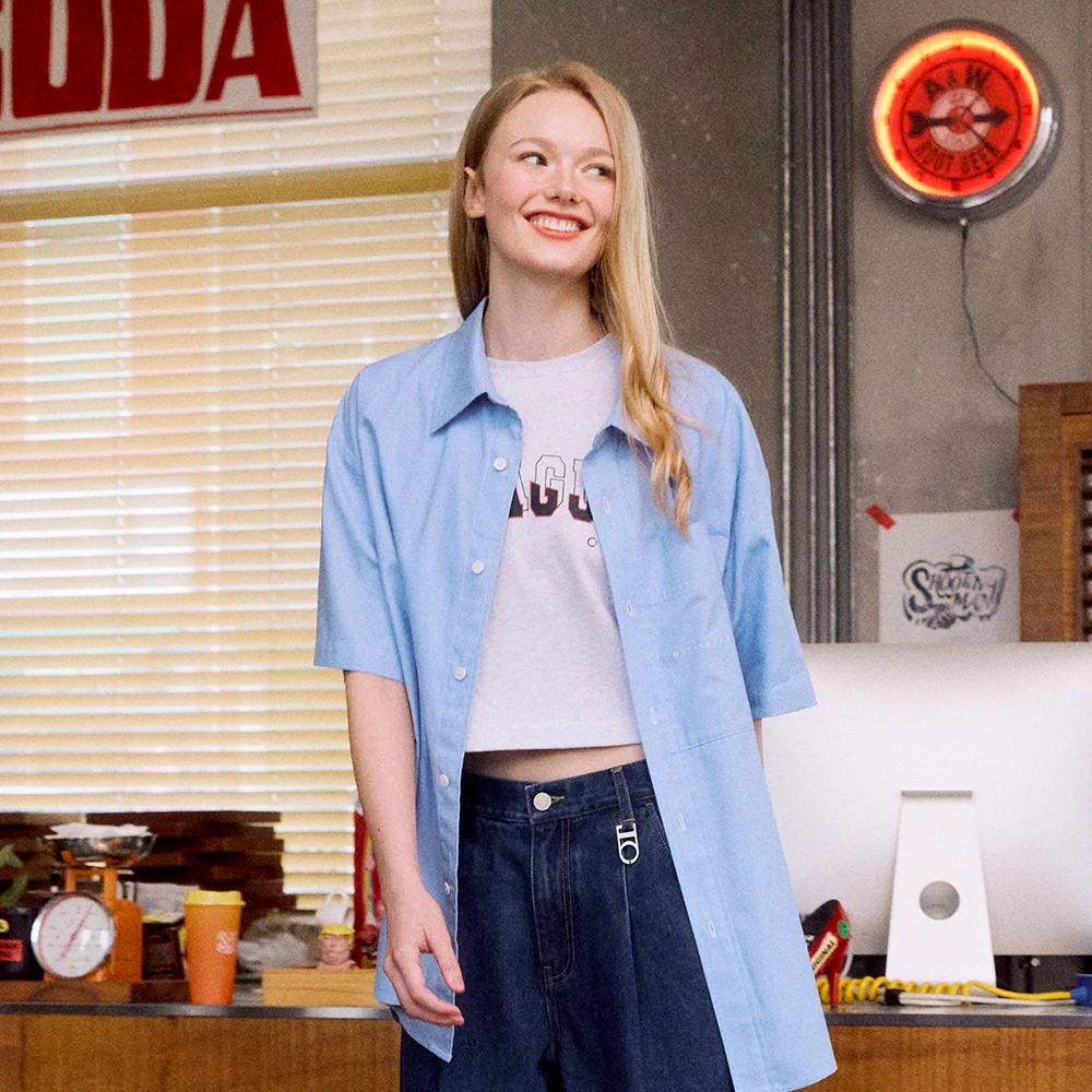 Embroidered Half Sleeve Oxford Shirt (SOFT BLUE)