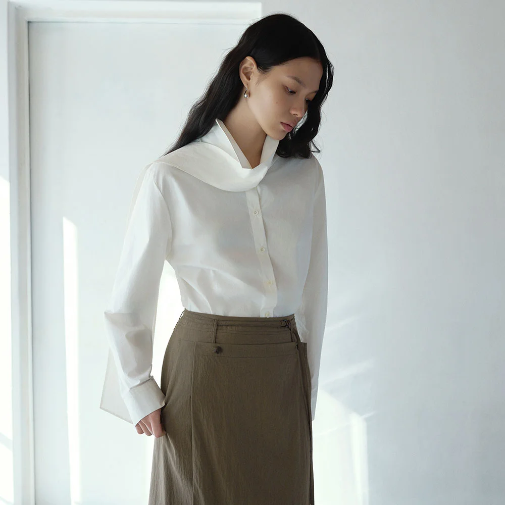 Unbalanced Tie-Collar Blouse B909_03