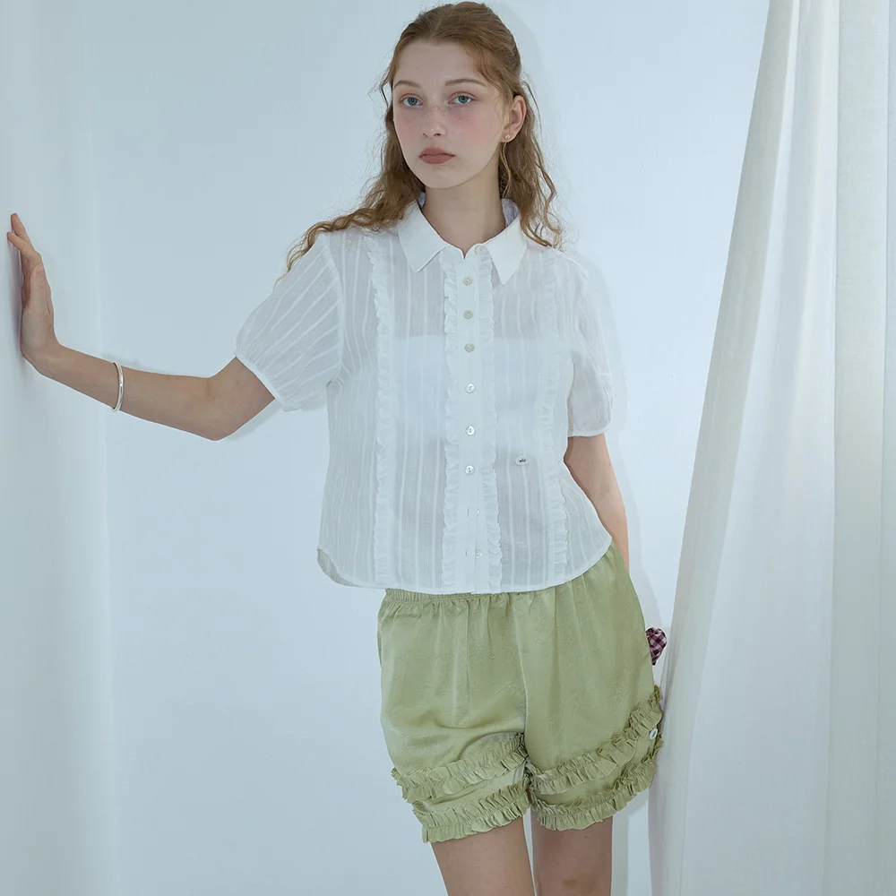Frill glossy shorts_olive
