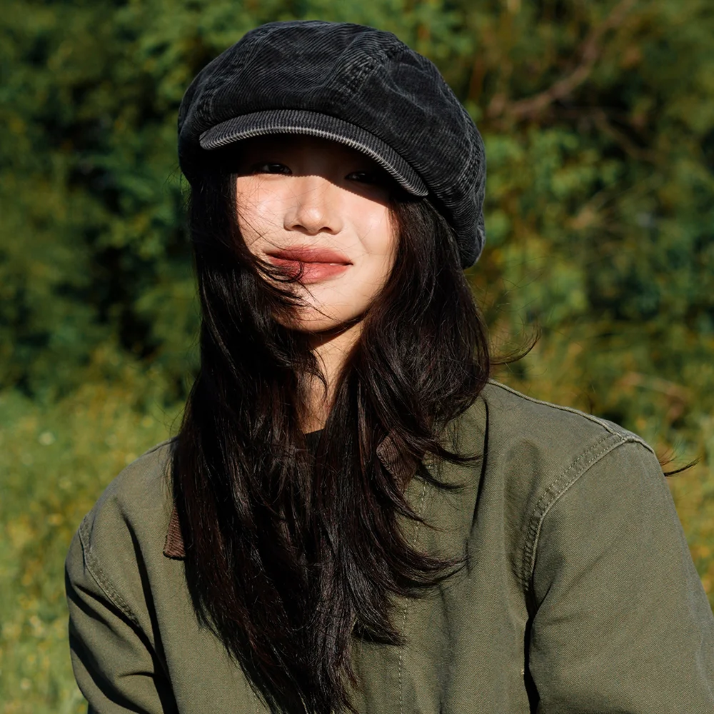 CARA PARK 燈芯絨 報童帽 C3 黑色