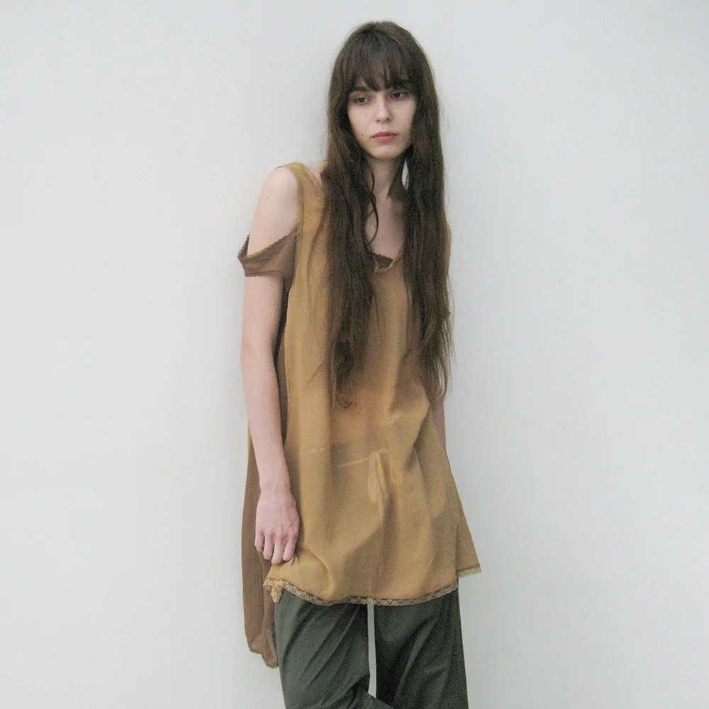 ASYMMETRIC LACE TRIM SLIP DRESS_BEIGE