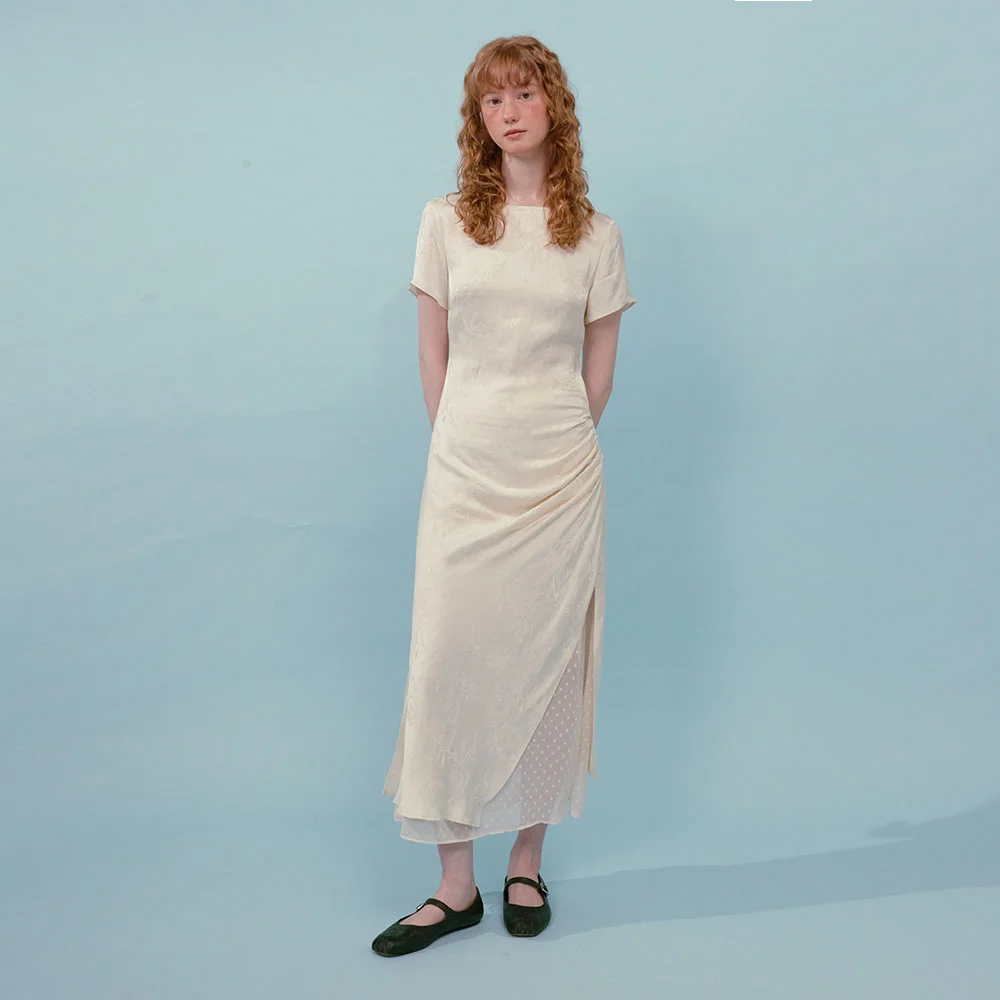 Drape Half Sleeve Dress (Ivory)