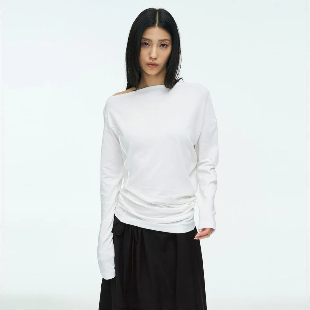 Asymmetrical Drape TShirt White (AG6241A011)