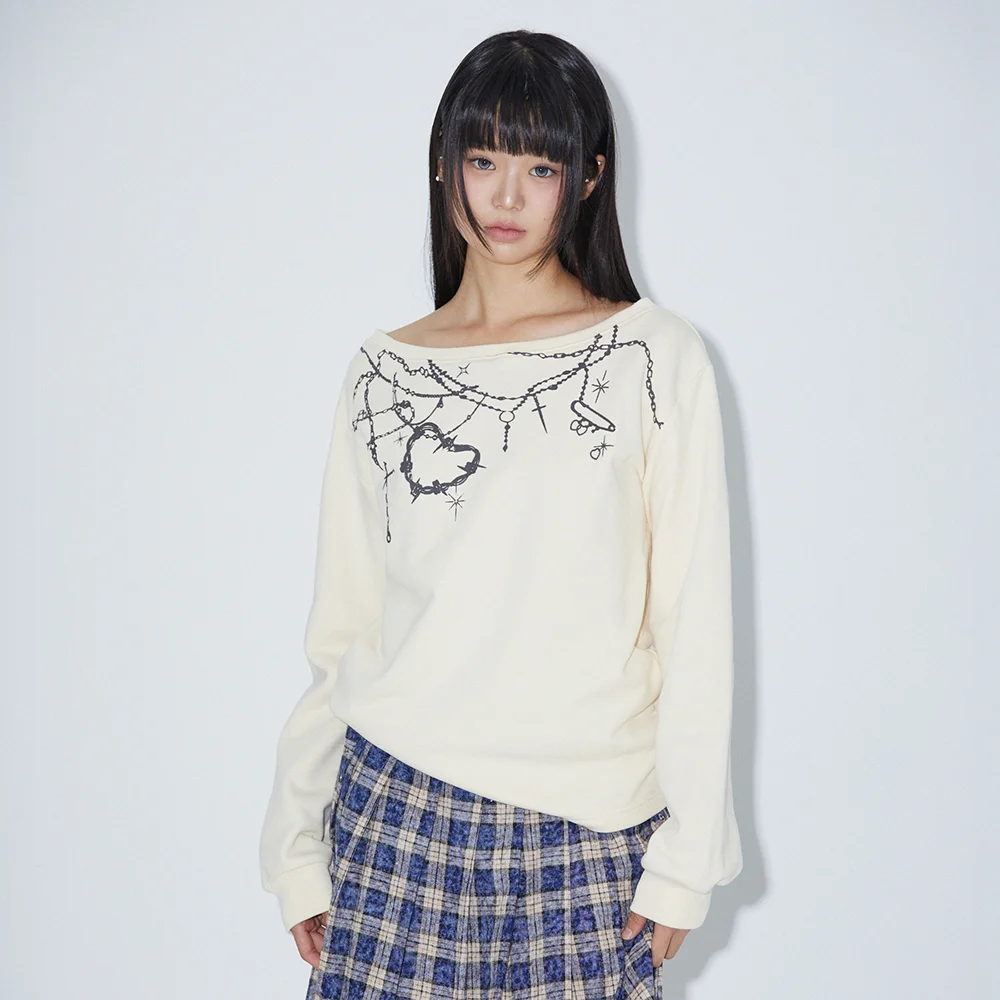 BOAT NECK PRINTING SWEAT SHIRT CREAM BQ4CL021