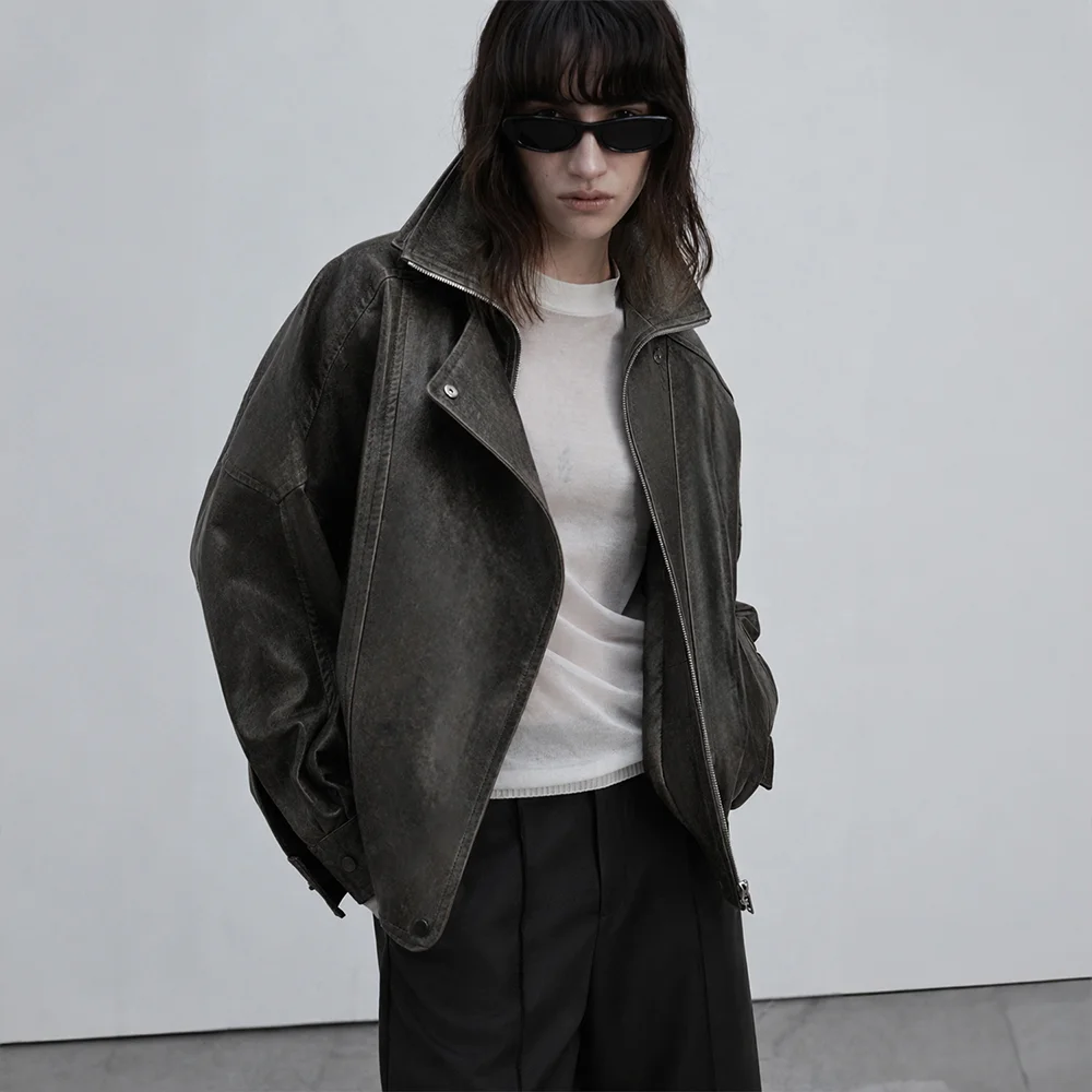 Double Collar Zip-up Jacket_Deep Antik