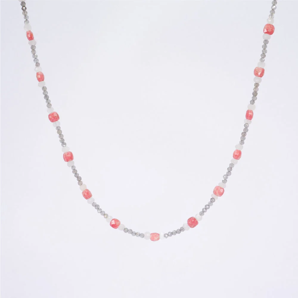 HR 39N_Pink Moonstone Labradorite Beads Necklace