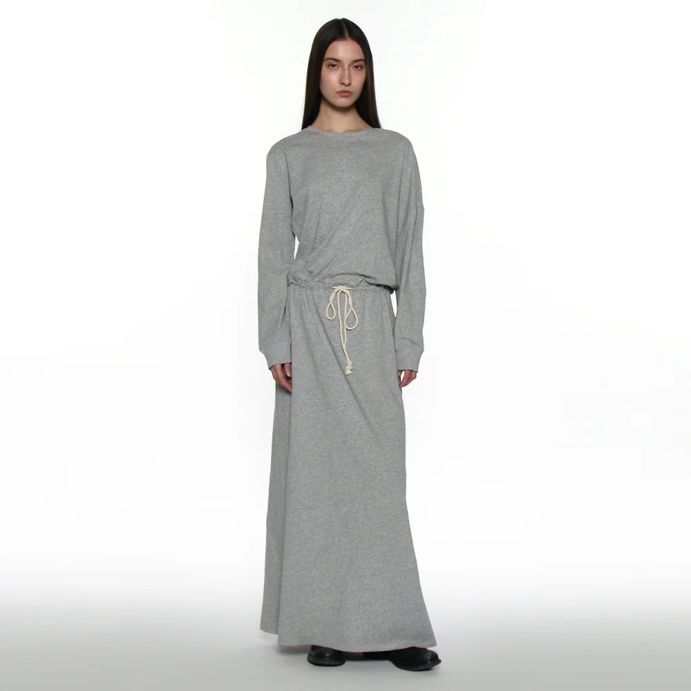 PWC UNBALANCED DRAWSTRING MAXI DRESS_MELANGE