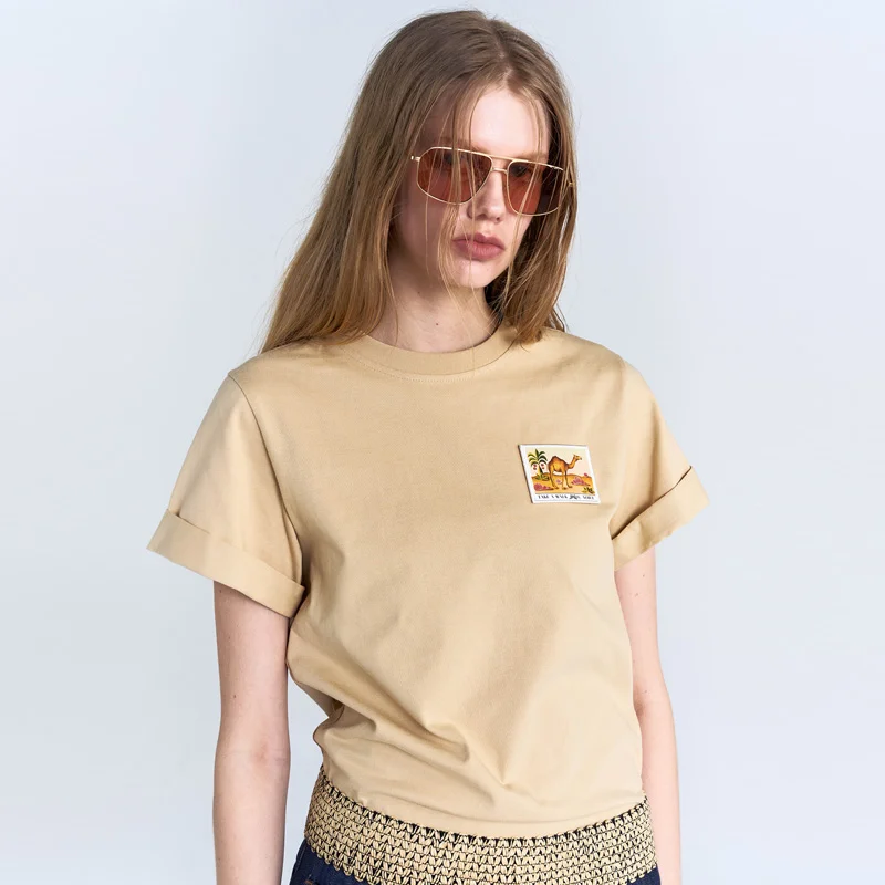 W CAMEL CUFFED T-SHIRT - BEIGE