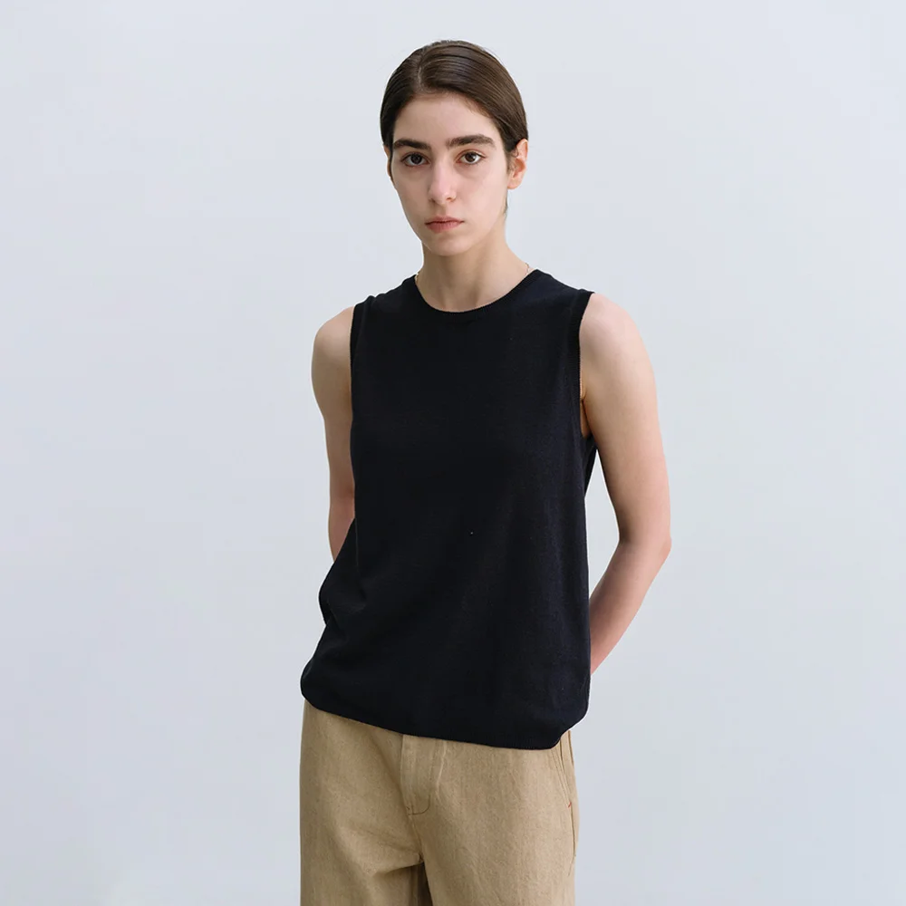 Sleeveless Cotton Knit in Navy