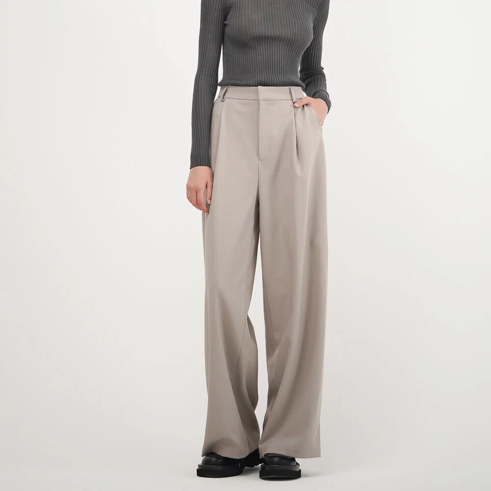 Pintuck Wide Fit Slacks_Beige