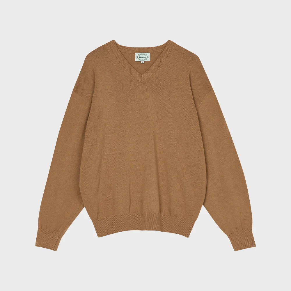 Cotton V-Neck Knit (Camel)