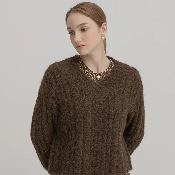 WOOL VINTAGE HAIRY LOOSE FIT V-NECK KNITWEAR (T-6575)