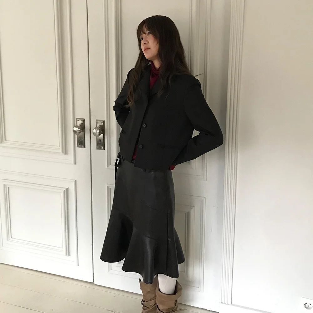 SINGLE HIDDEN CROP JACKET_BROWN