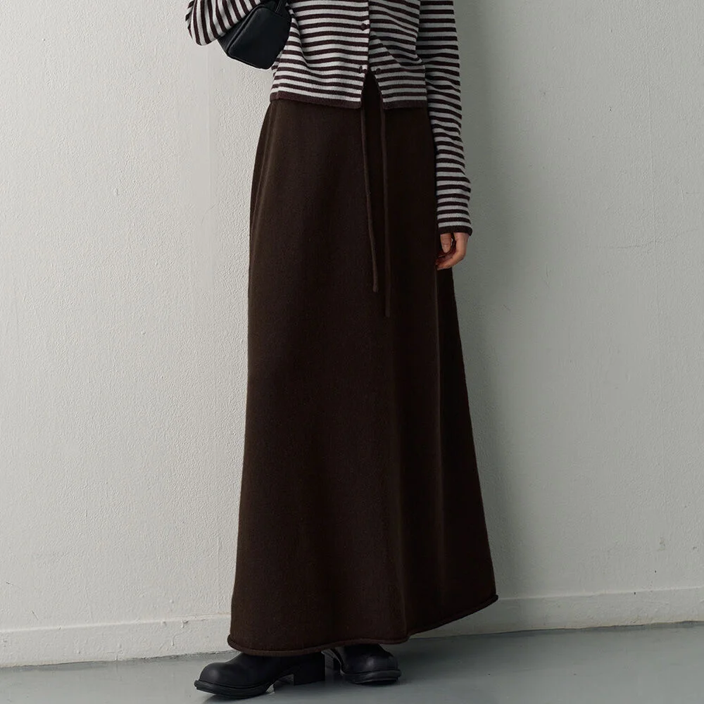 羊絨 針織衫 Maxi 半身裙_dark brown