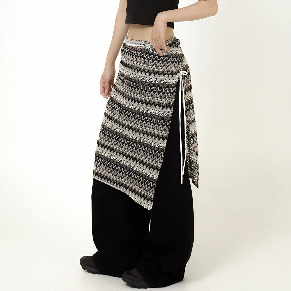Ethnic Long Wrap Skirt Gray