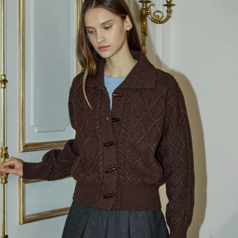Toggle Button Wool Blend Knit Cardigan - Brown