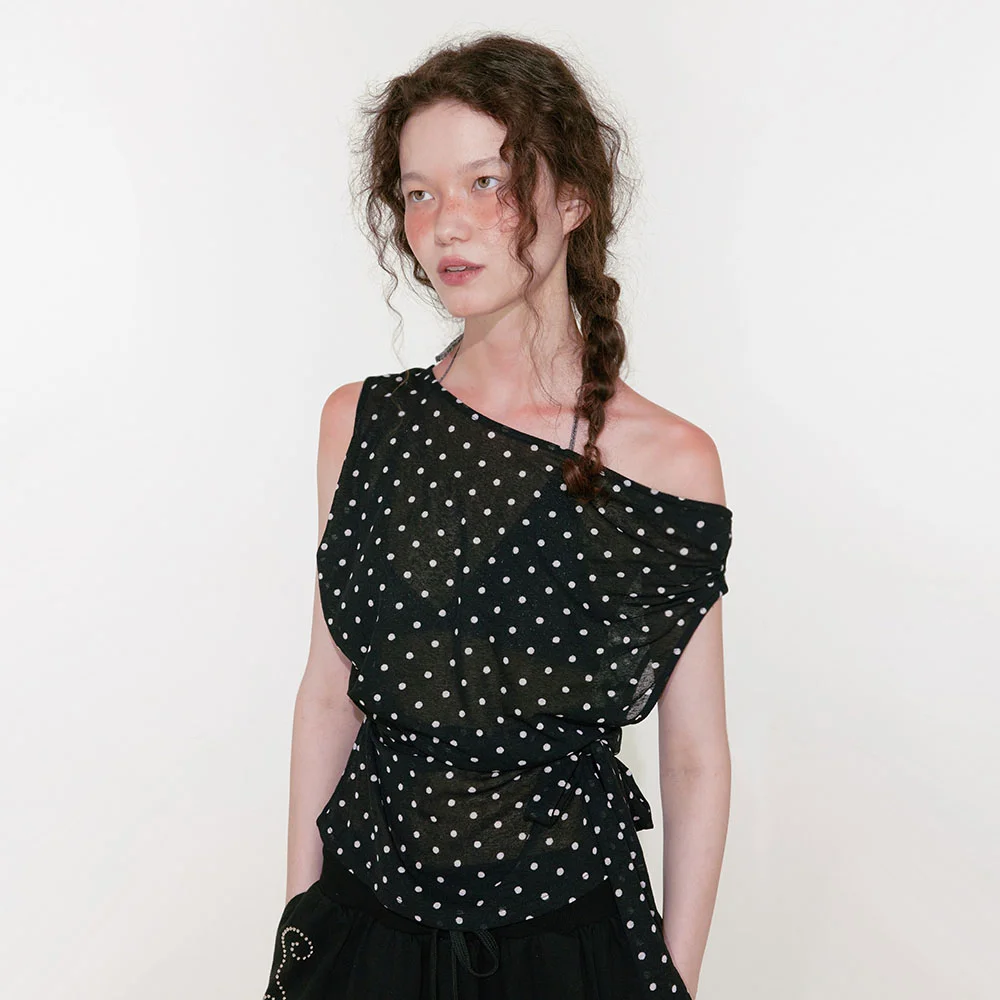 Dot Off Shoulder Top (Black)