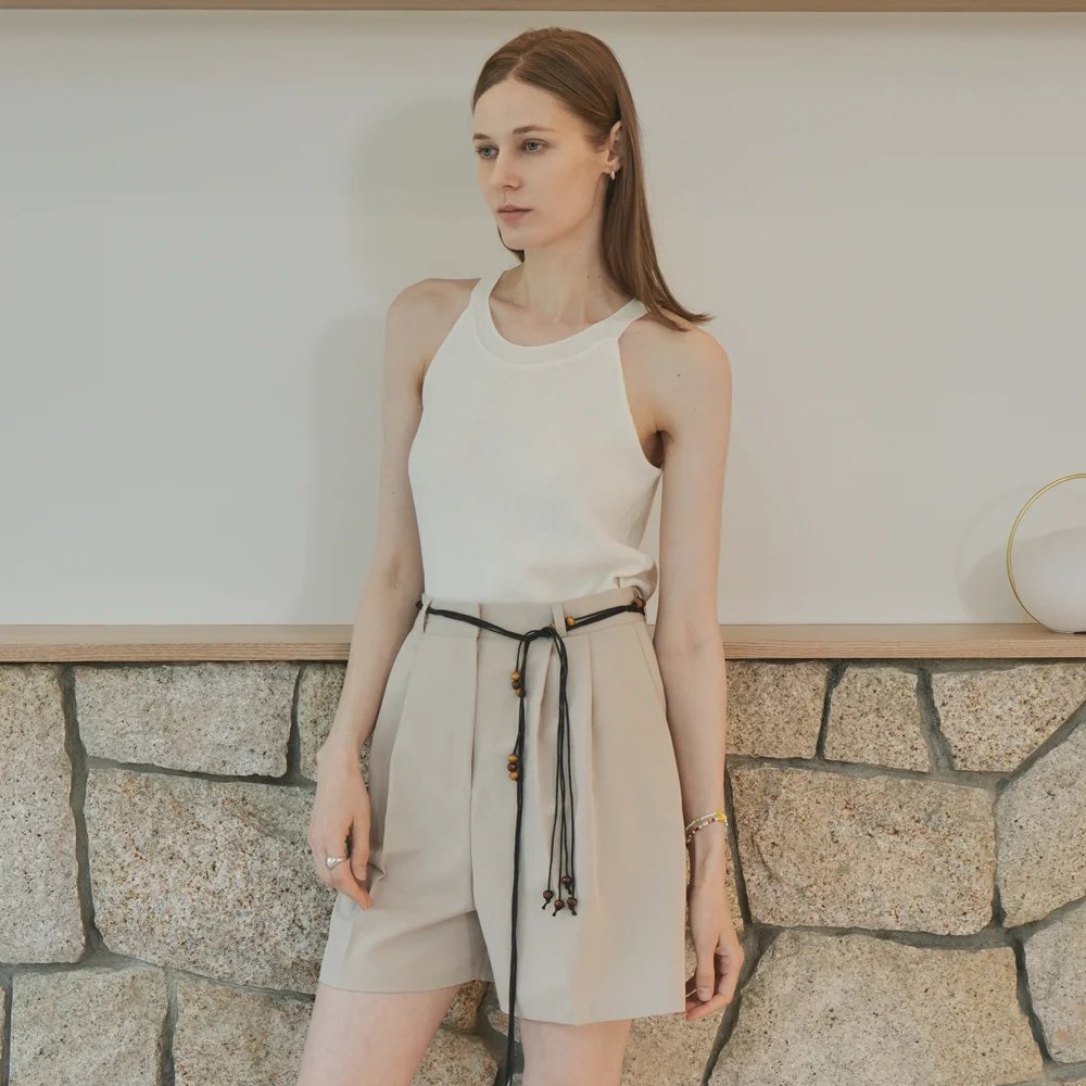 Summer Linen Blend Deep Armhole Sleeveless (ivory)