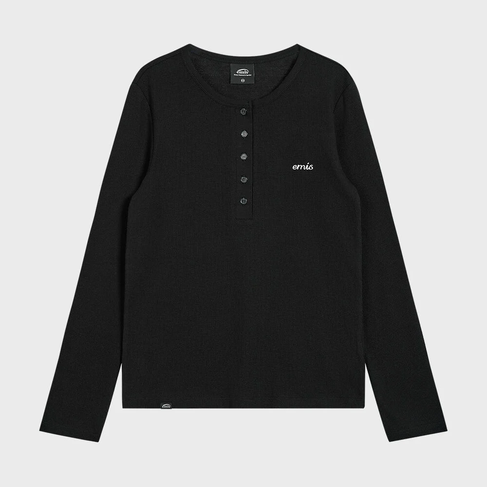 HENLEY NECK T-SHIRT-BLACK