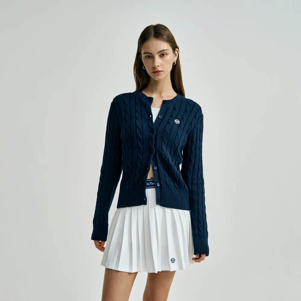 W 絞花 針織衫 開襟外套 (NAVY)
