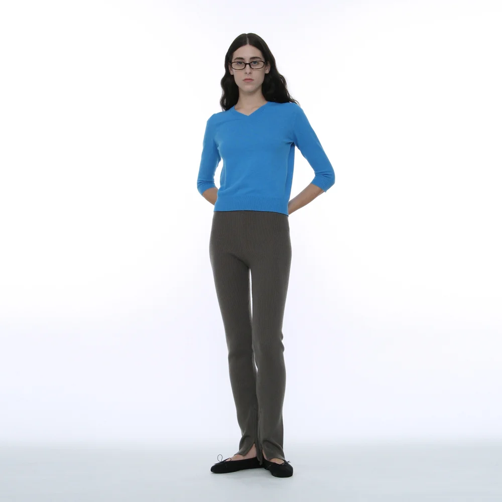 PWC SIDE ZIP-UP RIBBED LEGGINGS PANTS_KHAKI GREY