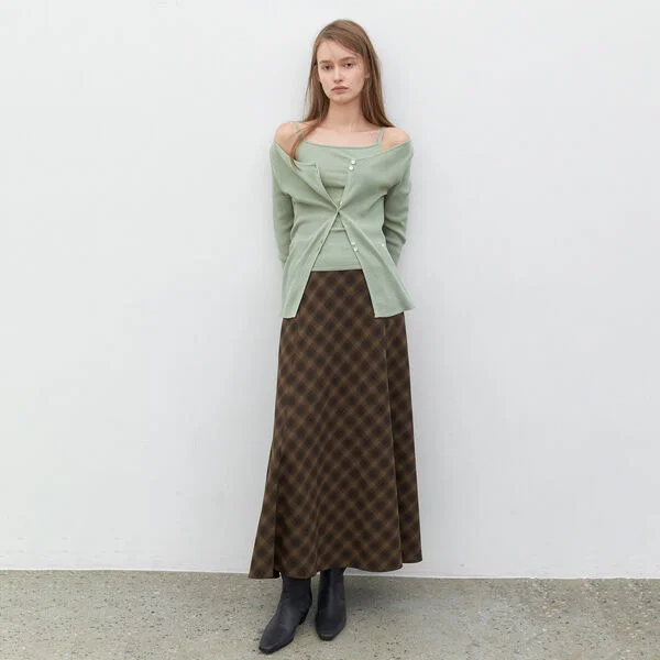 FLARE CHECK LONG SKIRT (SK-5074)