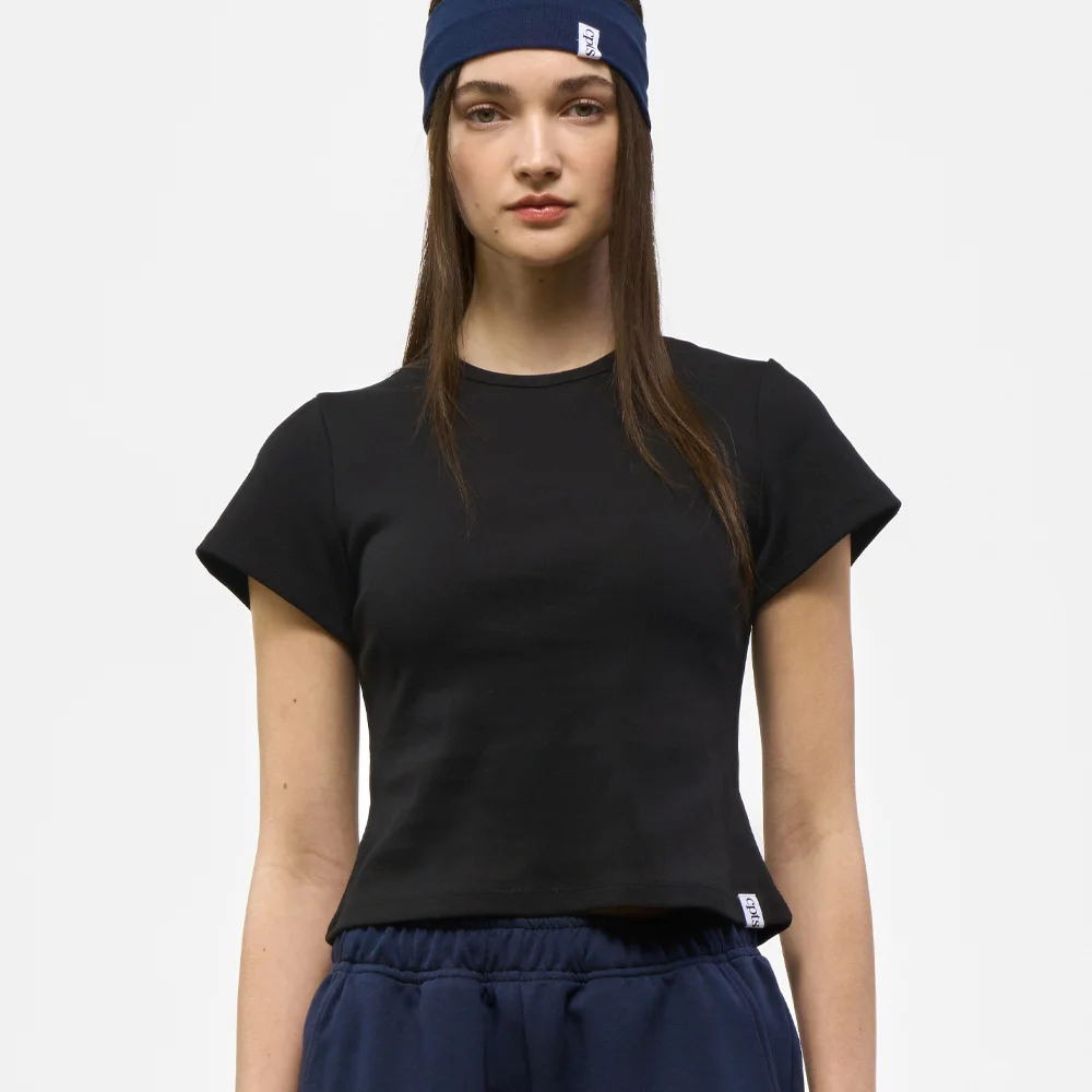 U NECK COTTON CROP TEE_BLACK