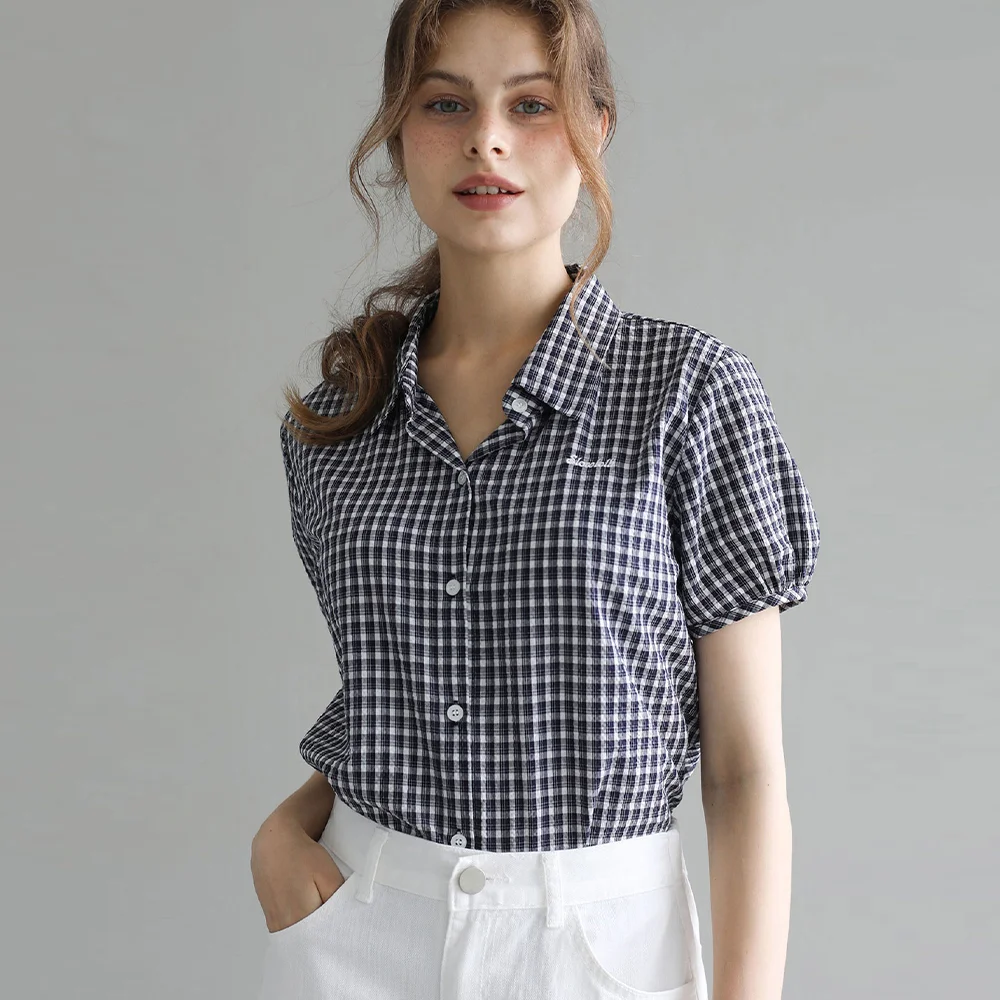 Seersucker check short-sleeve shirt_2 Colors