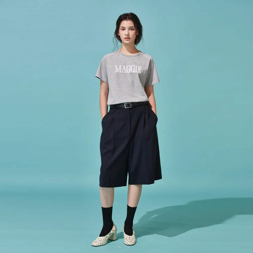 One-tuck Bermuda Pants (Navy)