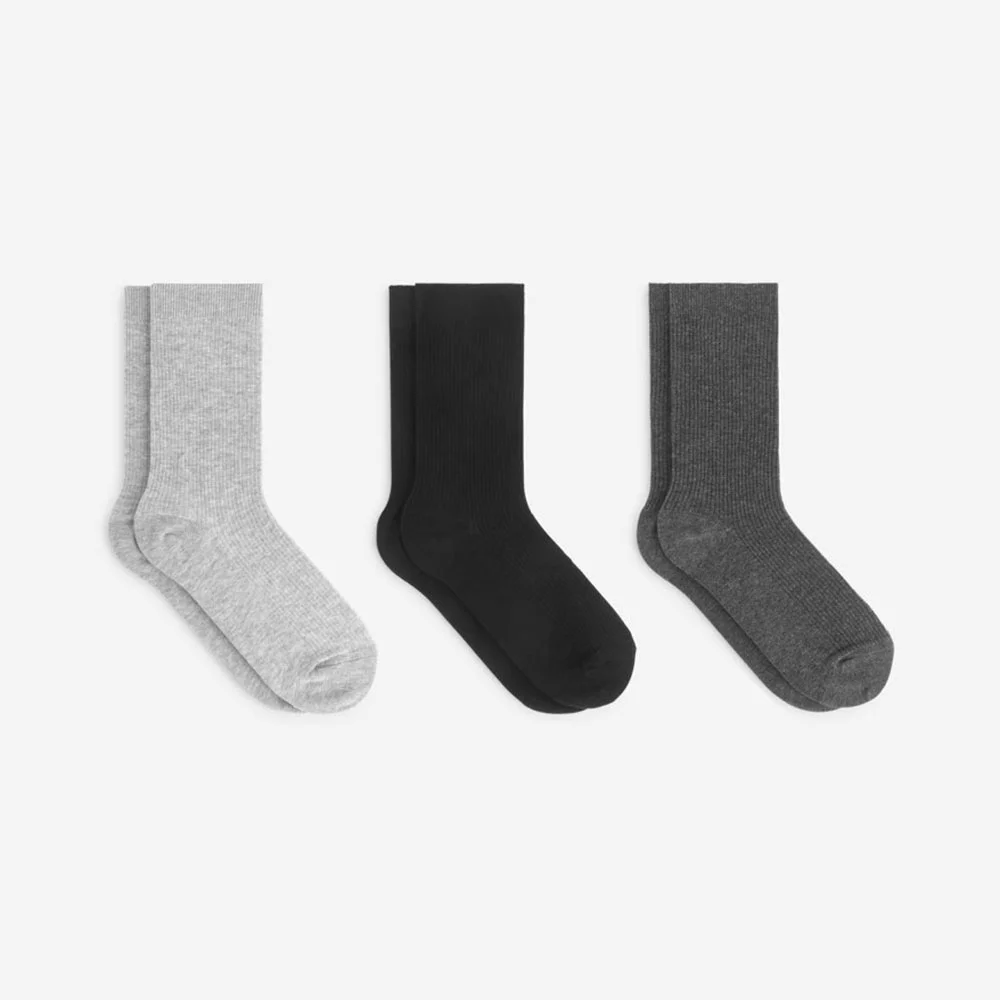 (W) 純棉 羅紋 襪 3雙 套裝 (1207870-004) (Grey)