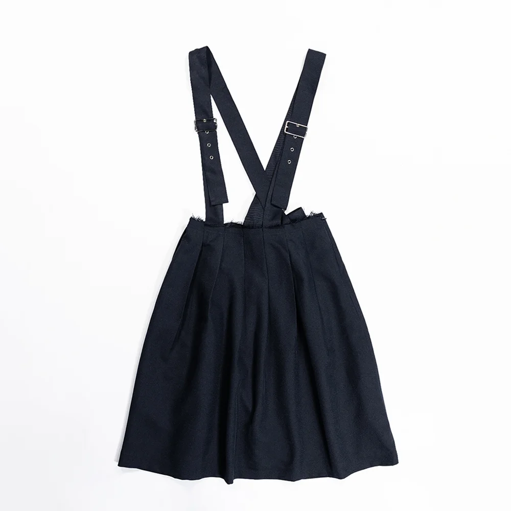 SUSPENDER CUTTING TWILL SKIRT - NAVY