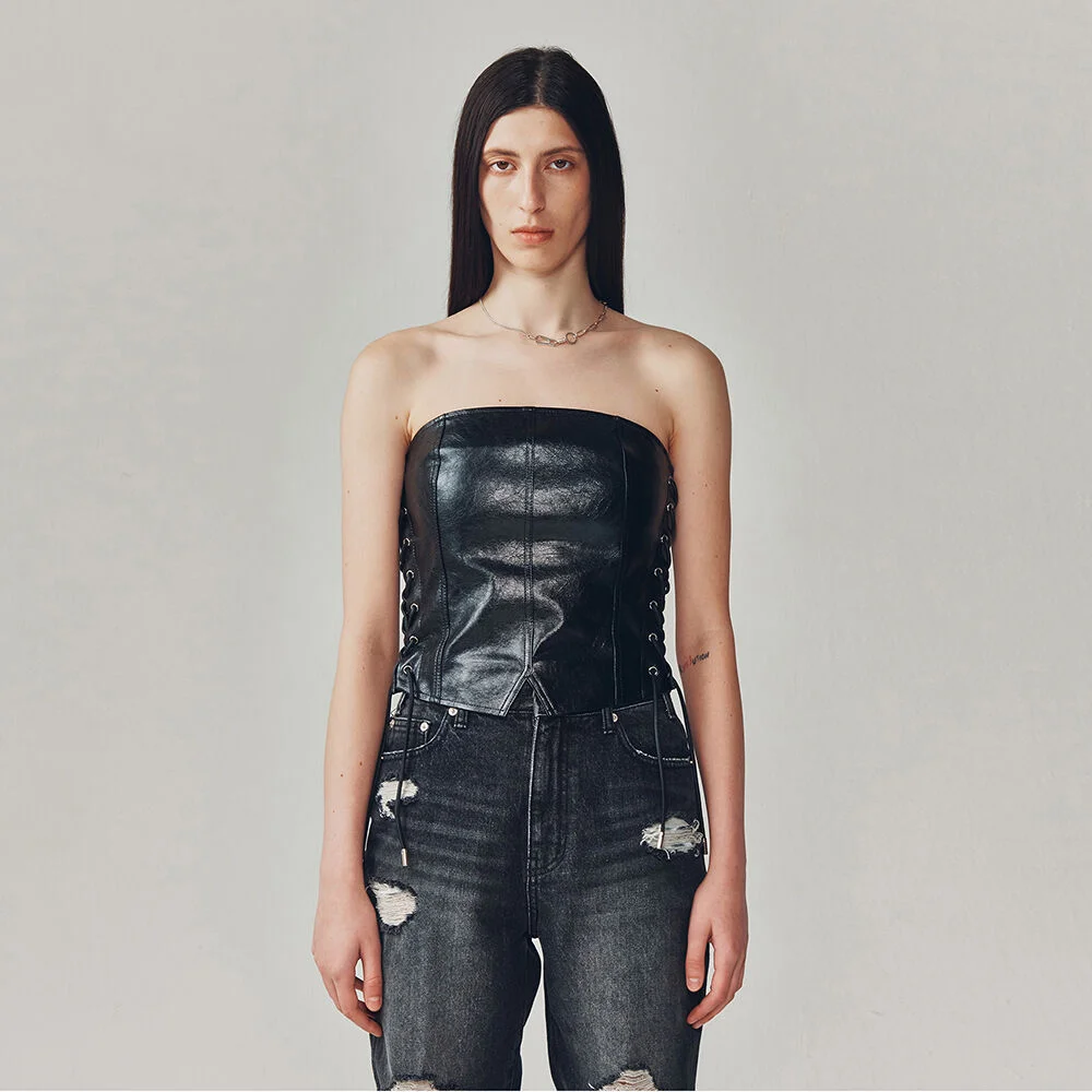 VEGAN LEATHER BUSTIER TOP