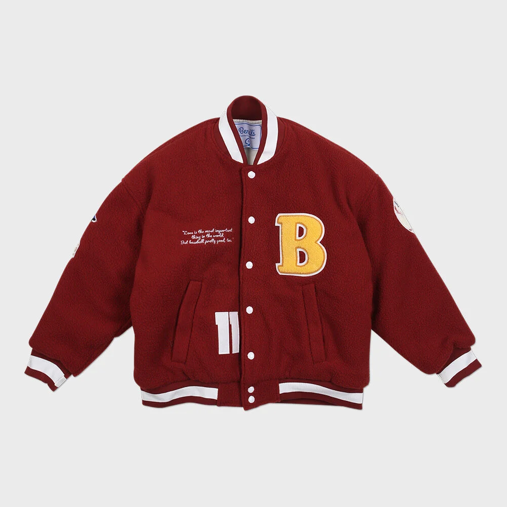 FLEECE VARSITY PADDING JACKET - RED