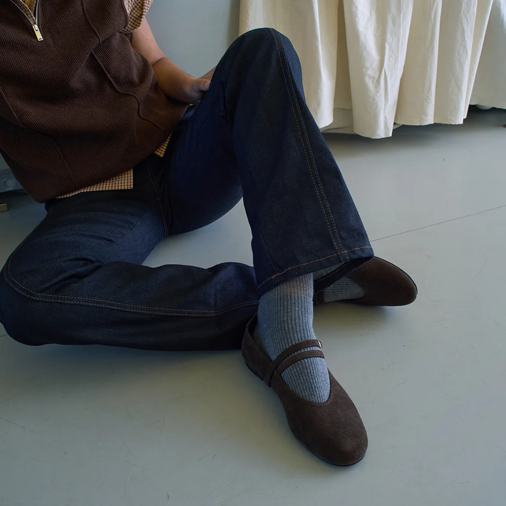 DOUBLE STRAP FLATS (SUEDE BROWN)