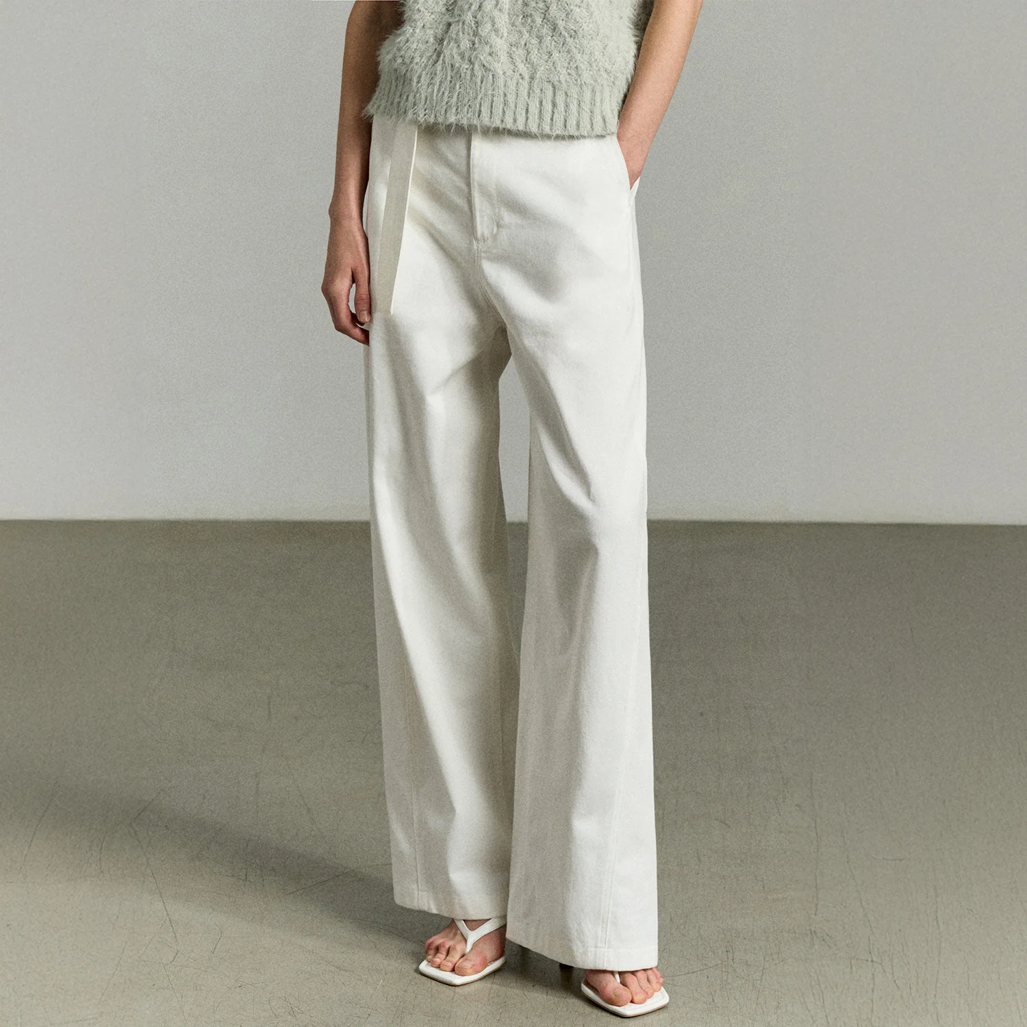 BELTED STRAIGHT LEG TROUSER IVORY